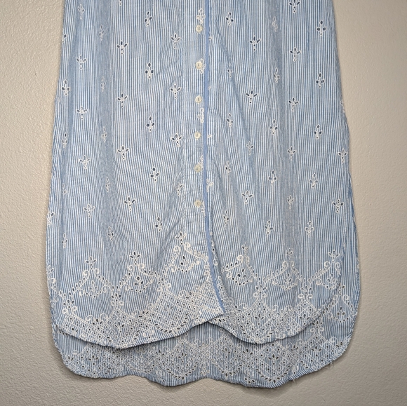 Anthropologie Blue Embroidered Coquette Cezzane Striped Eyelet Dress Nightgown M - Picture 3 of 8